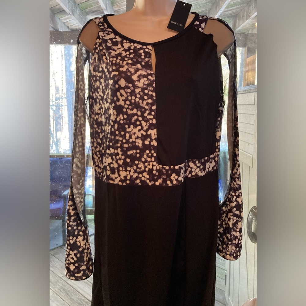 NWT, Black dress with white and gray dots.